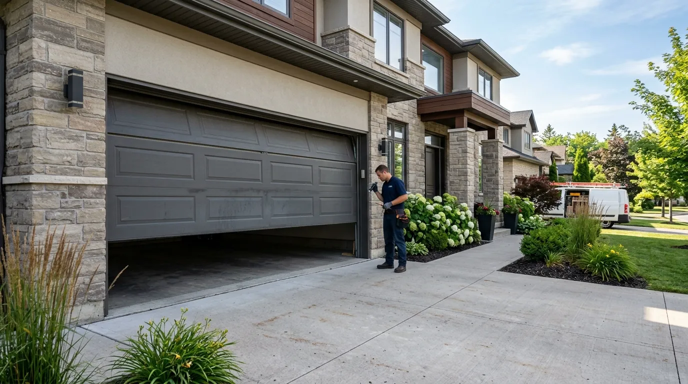 Garage door detail illustrating why a garage door goes off track around fond du lac